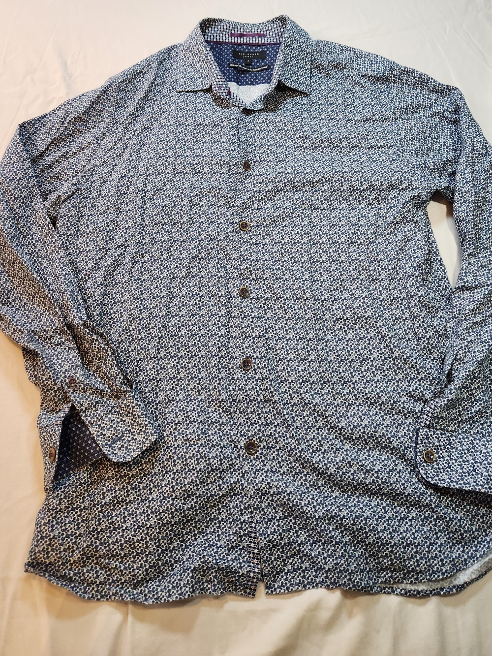 Ted Baker London Men's Size 4 Blue/White Geometric Cotton Button-Up Shirt